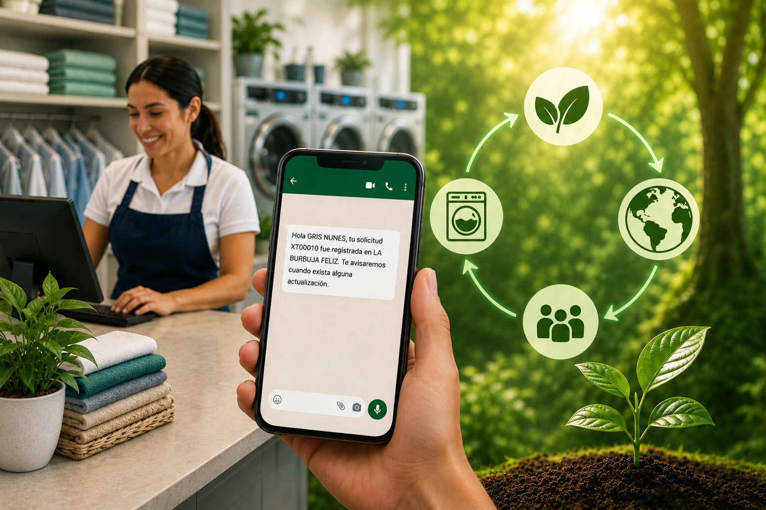 Placeholder de planta y tierra simbolizando ahorro de papel y sostenibilidad